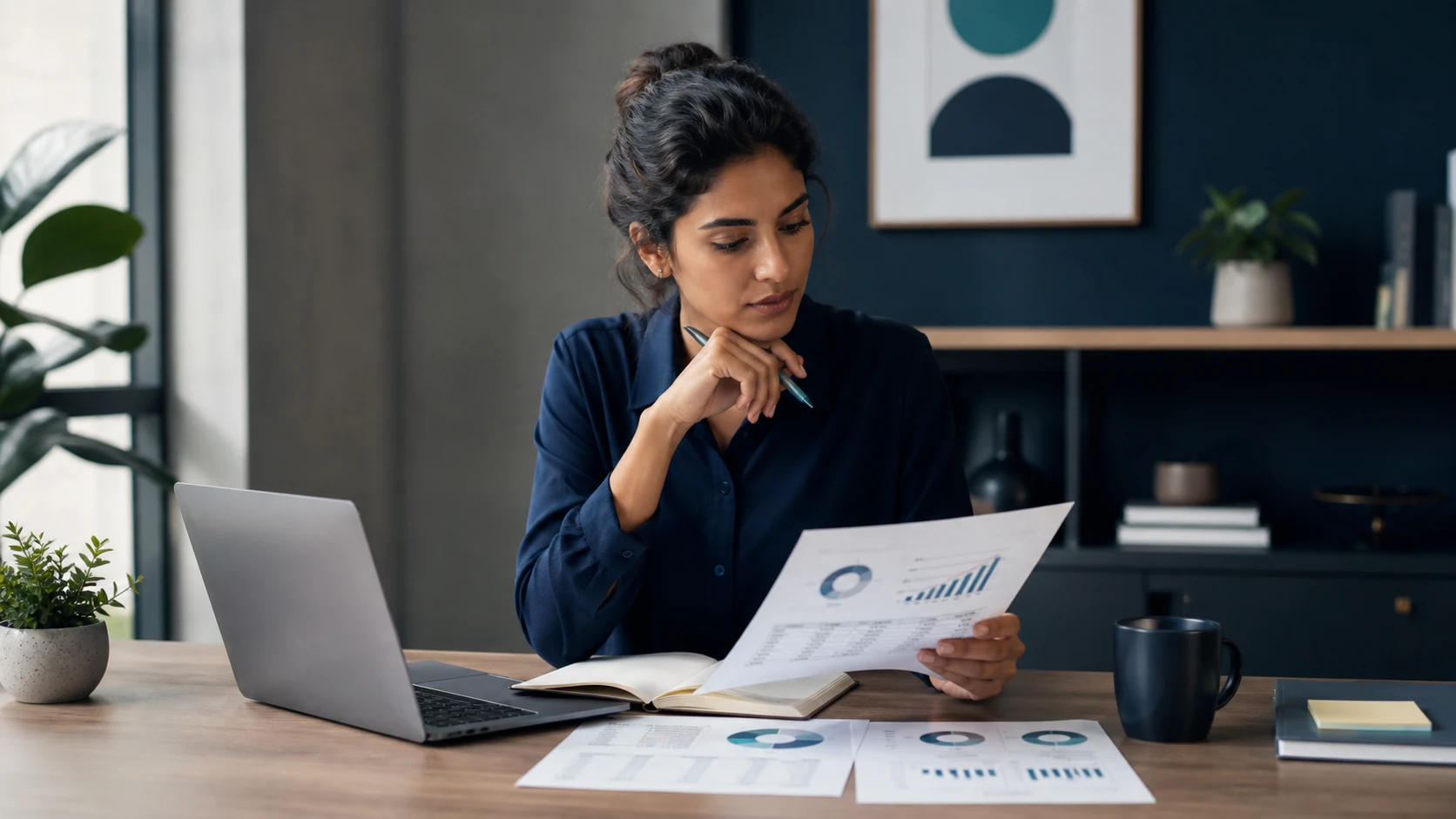 A modern analyst workspace combining business questions, structured data, charts and a decision-ready report